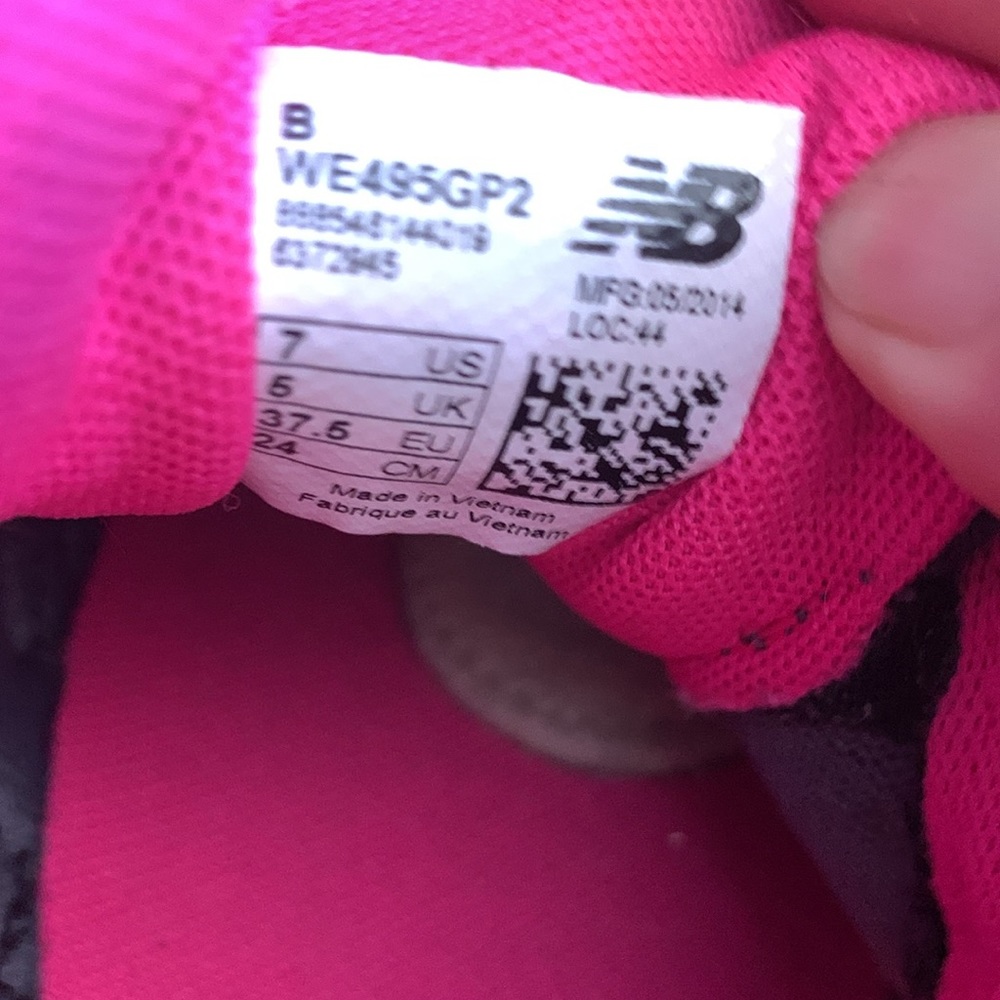New Balance , tennis shoes, gray with pink trim - Picture 2 of 4
